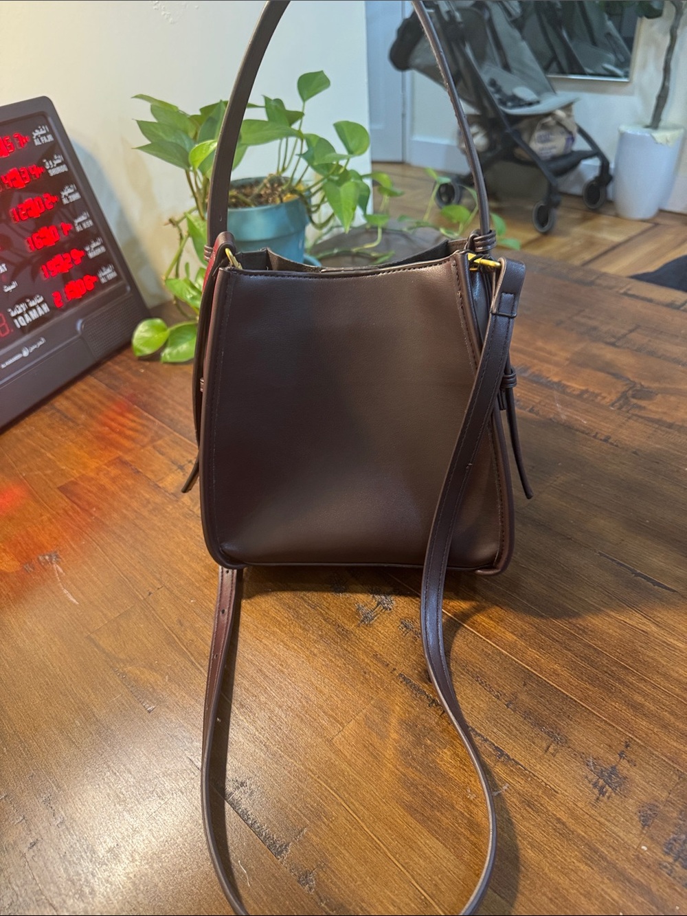 Zara Burgundy Bucket Bag with Adjustable Strap